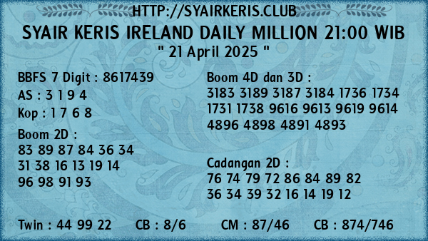 Prediksi Ireland Daily Million 21:00 WIB