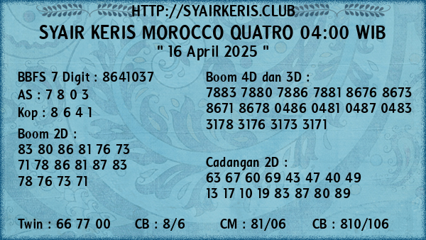 Prediksi Morocco Quatro 04:00 WIB