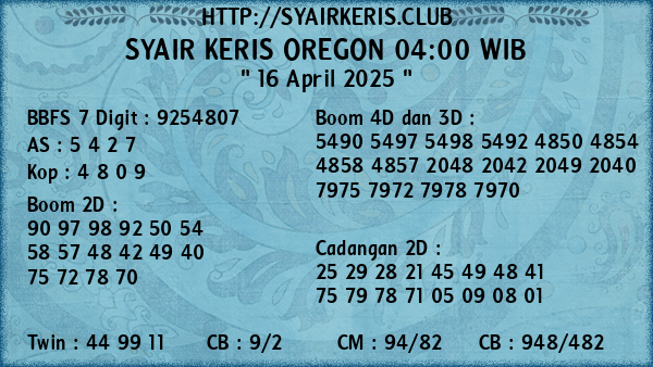 Prediksi Oregon 04:00 WIB