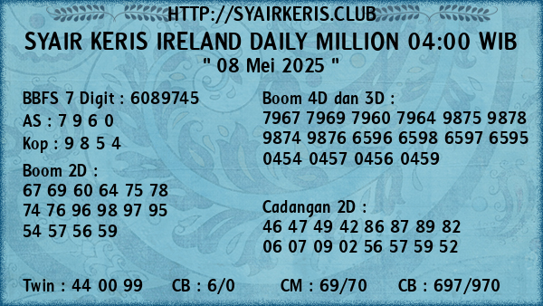 Prediksi Ireland Daily Million 04:00 WIB