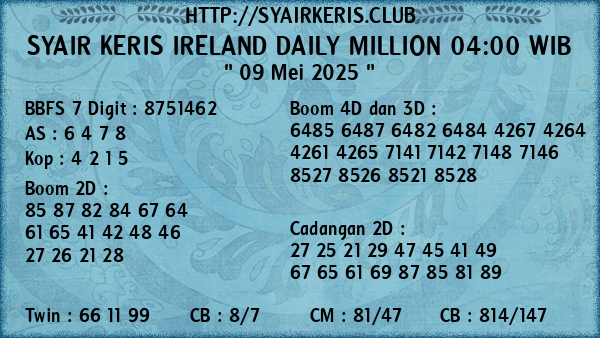 Prediksi Ireland Daily Million 04:00 WIB