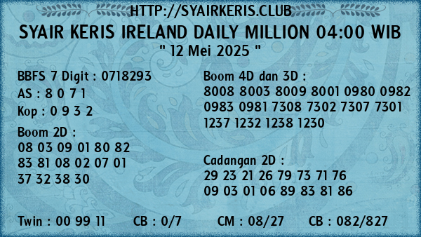 Prediksi Ireland Daily Million 04:00 WIB