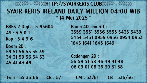 Prediksi Ireland Daily Million 04:00 WIB