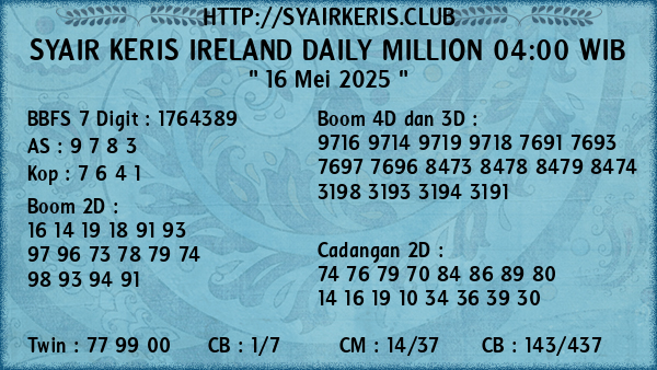 Prediksi Ireland Daily Million 04:00 WIB