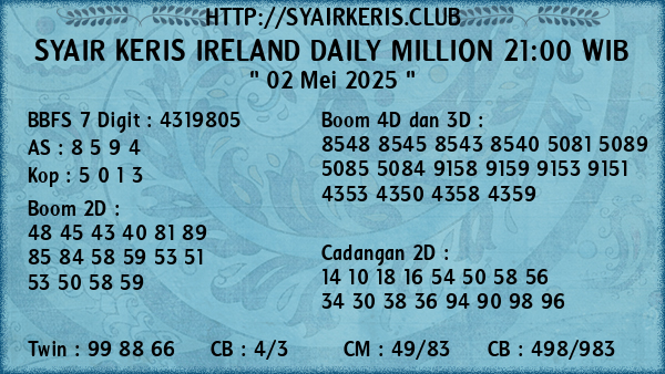 Prediksi Ireland Daily Million 21:00 WIB
