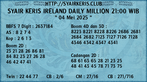Prediksi Ireland Daily Million 21:00 WIB