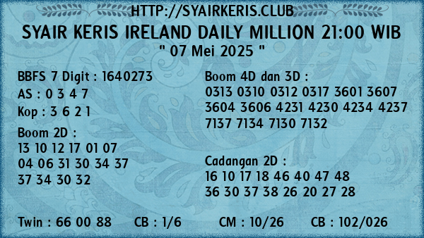 Prediksi Ireland Daily Million 21:00 WIB
