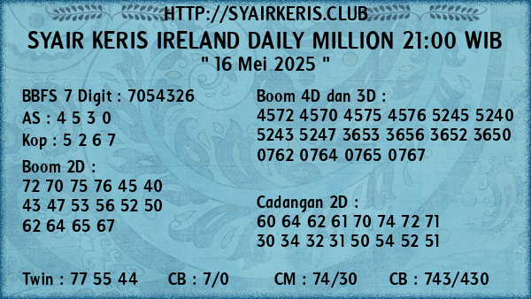 Prediksi Ireland Daily Million 21:00 WIB