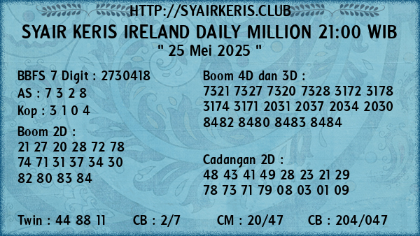 Prediksi Ireland Daily Million 21:00 WIB
