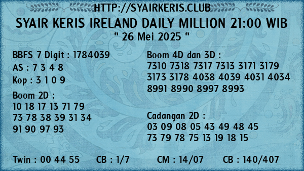 Prediksi Ireland Daily Million 21:00 WIB
