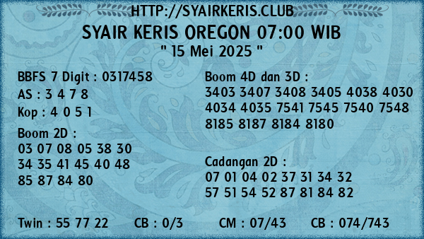 Prediksi Oregon 07:00 WIB