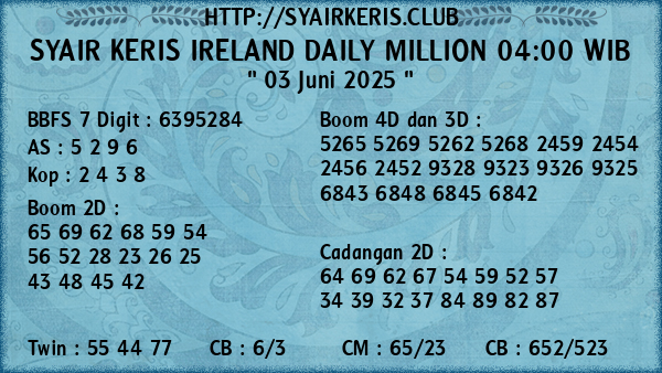 Prediksi Ireland Daily Million 04:00 WIB