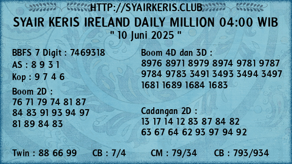 Prediksi Ireland Daily Million 04:00 WIB