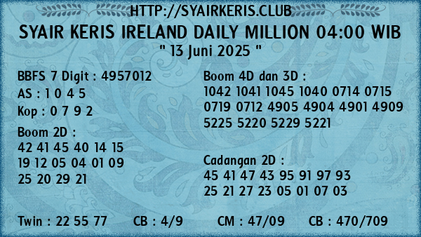 Prediksi Ireland Daily Million 04:00 WIB