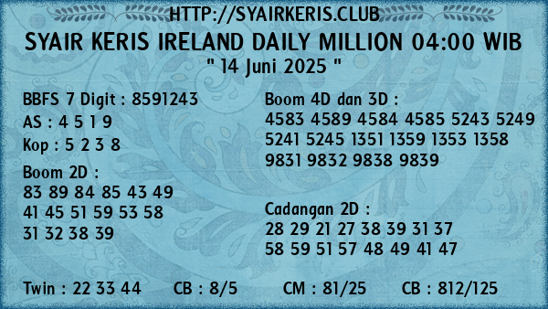 Prediksi Ireland Daily Million 04:00 WIB