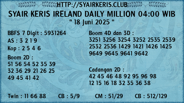 Prediksi Ireland Daily Million 04:00 WIB