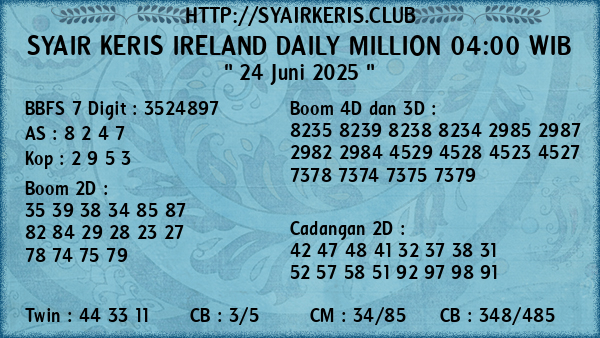 Prediksi Ireland Daily Million 04:00 WIB