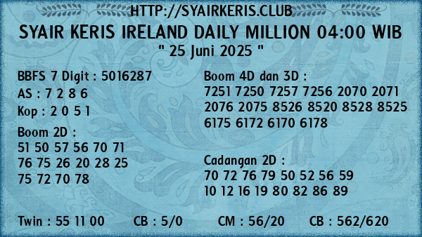 Prediksi Ireland Daily Million 04:00 WIB