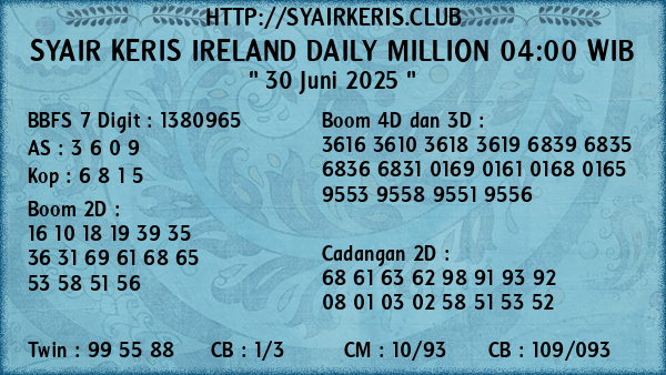 Prediksi Ireland Daily Million 04:00 WIB