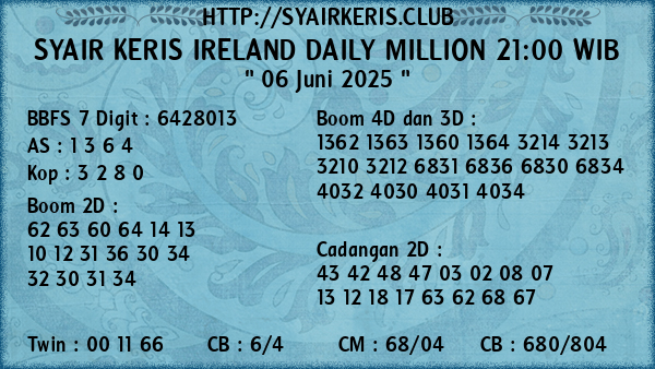 Prediksi Ireland Daily Million 21:00 WIB