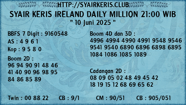 Prediksi Ireland Daily Million 21:00 WIB