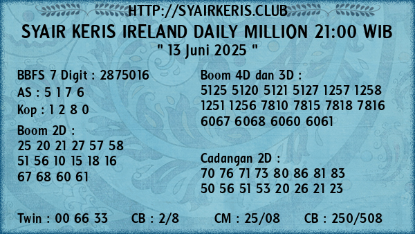 Prediksi Ireland Daily Million 21:00 WIB