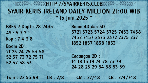 Prediksi Ireland Daily Million 21:00 WIB