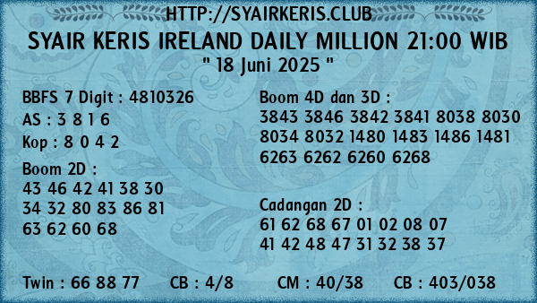 Prediksi Ireland Daily Million 21:00 WIB