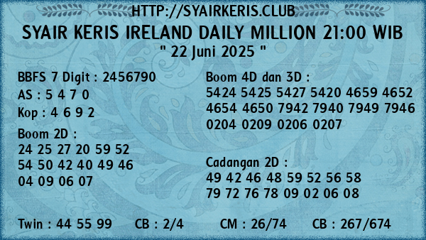 Prediksi Ireland Daily Million 21:00 WIB