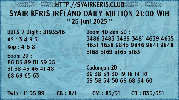 Prediksi Ireland Daily Million 21:00 WIB