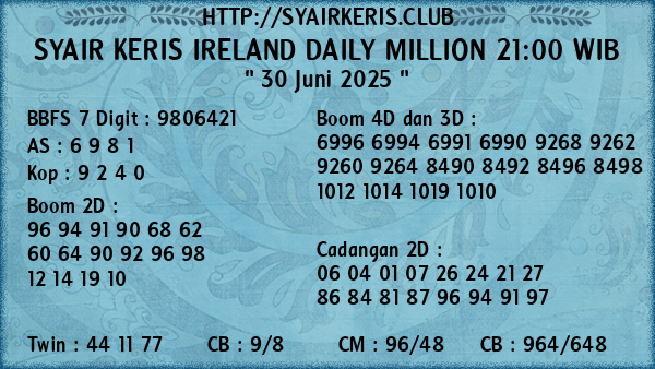 Prediksi Ireland Daily Million 21:00 WIB