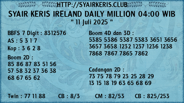 Prediksi Ireland Daily Million 04:00 WIB