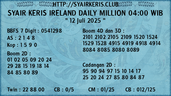 Prediksi Ireland Daily Million 04:00 WIB