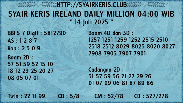 Prediksi Ireland Daily Million 04:00 WIB