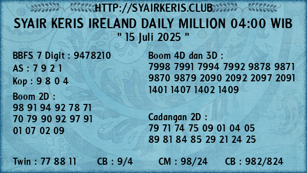 Prediksi Ireland Daily Million 04:00 WIB
