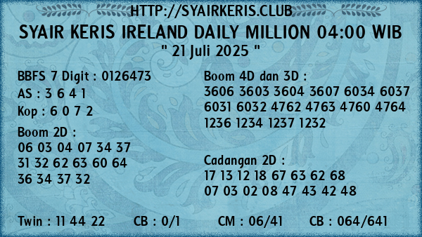 Prediksi Ireland Daily Million 04:00 WIB