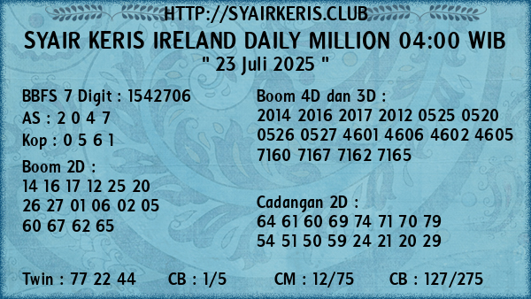 Prediksi Ireland Daily Million 04:00 WIB