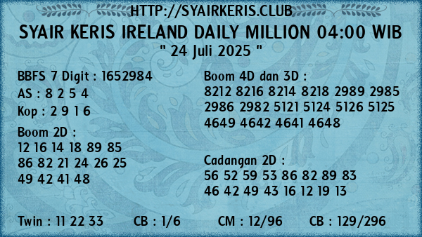 Prediksi Ireland Daily Million 04:00 WIB