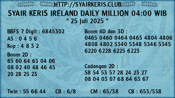 Prediksi Ireland Daily Million 04:00 WIB