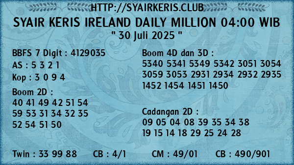 Prediksi Ireland Daily Million 04:00 WIB