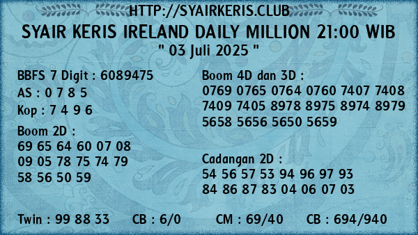 Prediksi Ireland Daily Million 21:00 WIB