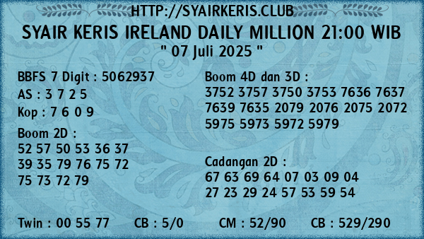 Prediksi Ireland Daily Million 21:00 WIB