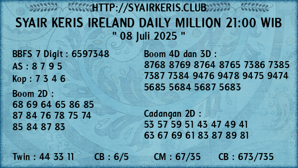 Prediksi Ireland Daily Million 21:00 WIB