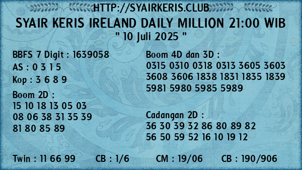 Prediksi Ireland Daily Million 21:00 WIB