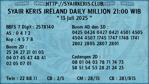 Prediksi Ireland Daily Million 21:00 WIB