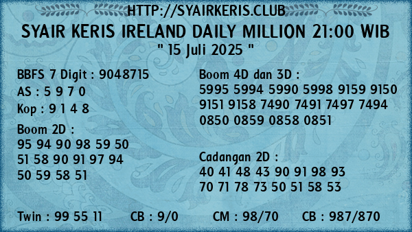 Prediksi Ireland Daily Million 21:00 WIB