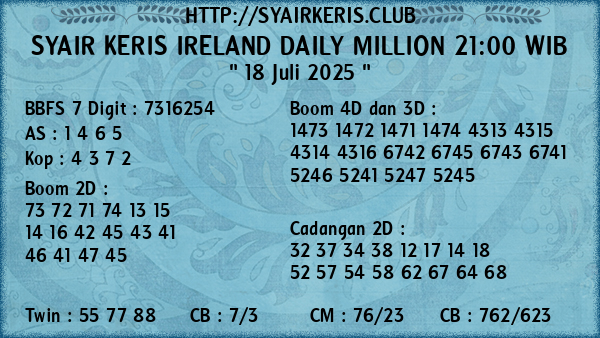 Prediksi Ireland Daily Million 21:00 WIB