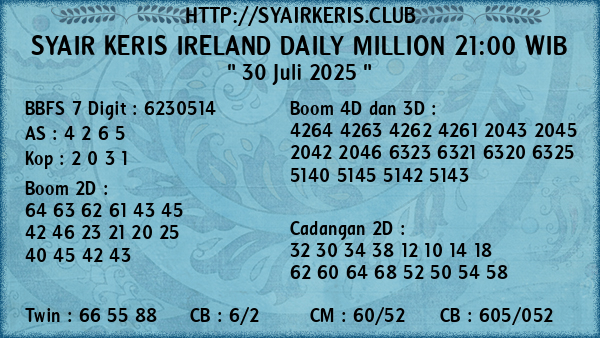 Prediksi Ireland Daily Million 21:00 WIB