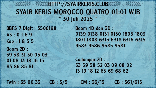 Prediksi Morocco Quatro 01:01 WIB
