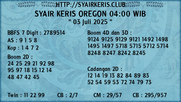 Prediksi Oregon 04:00 WIB